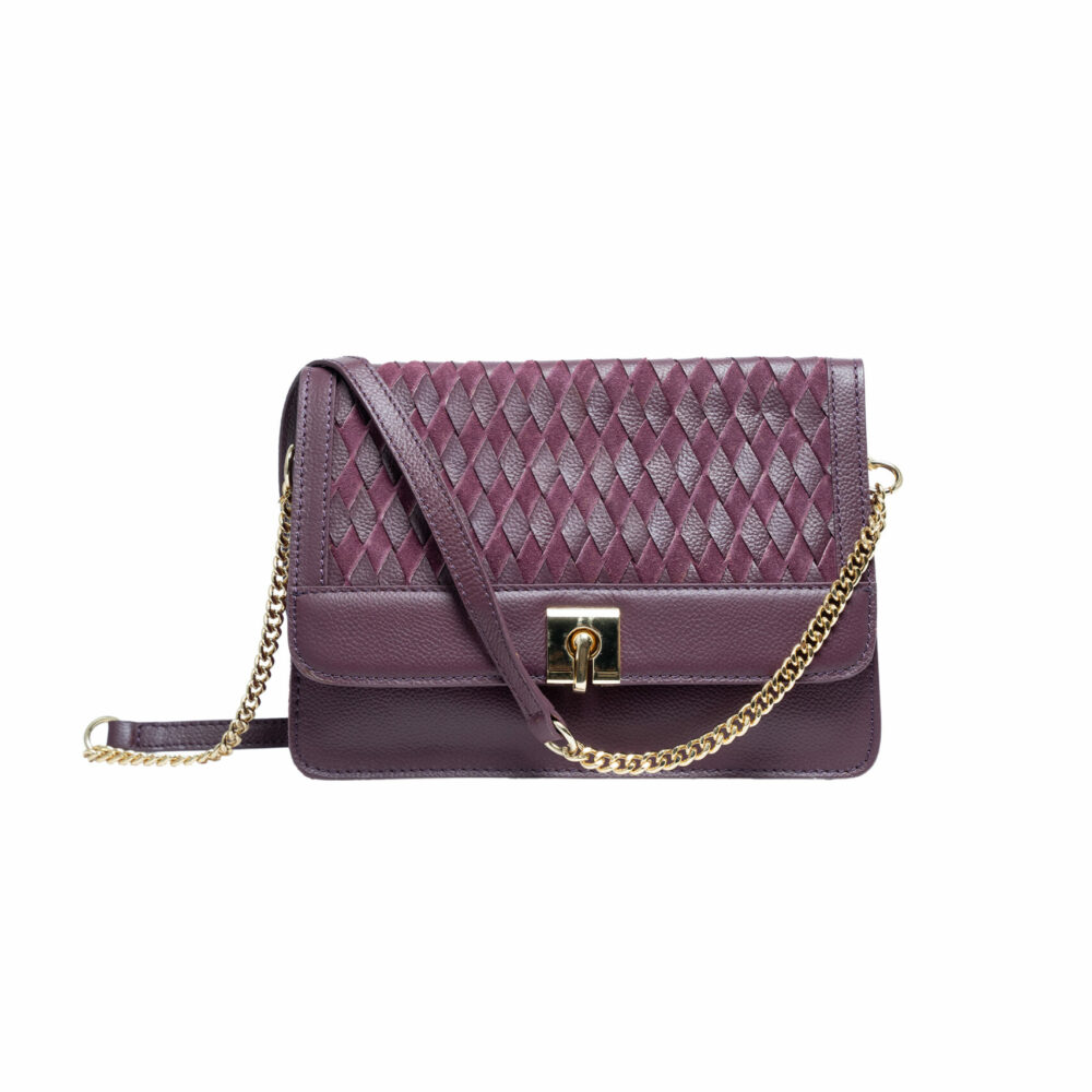 Weave Leather Flap Maroon Acrossbody Bag