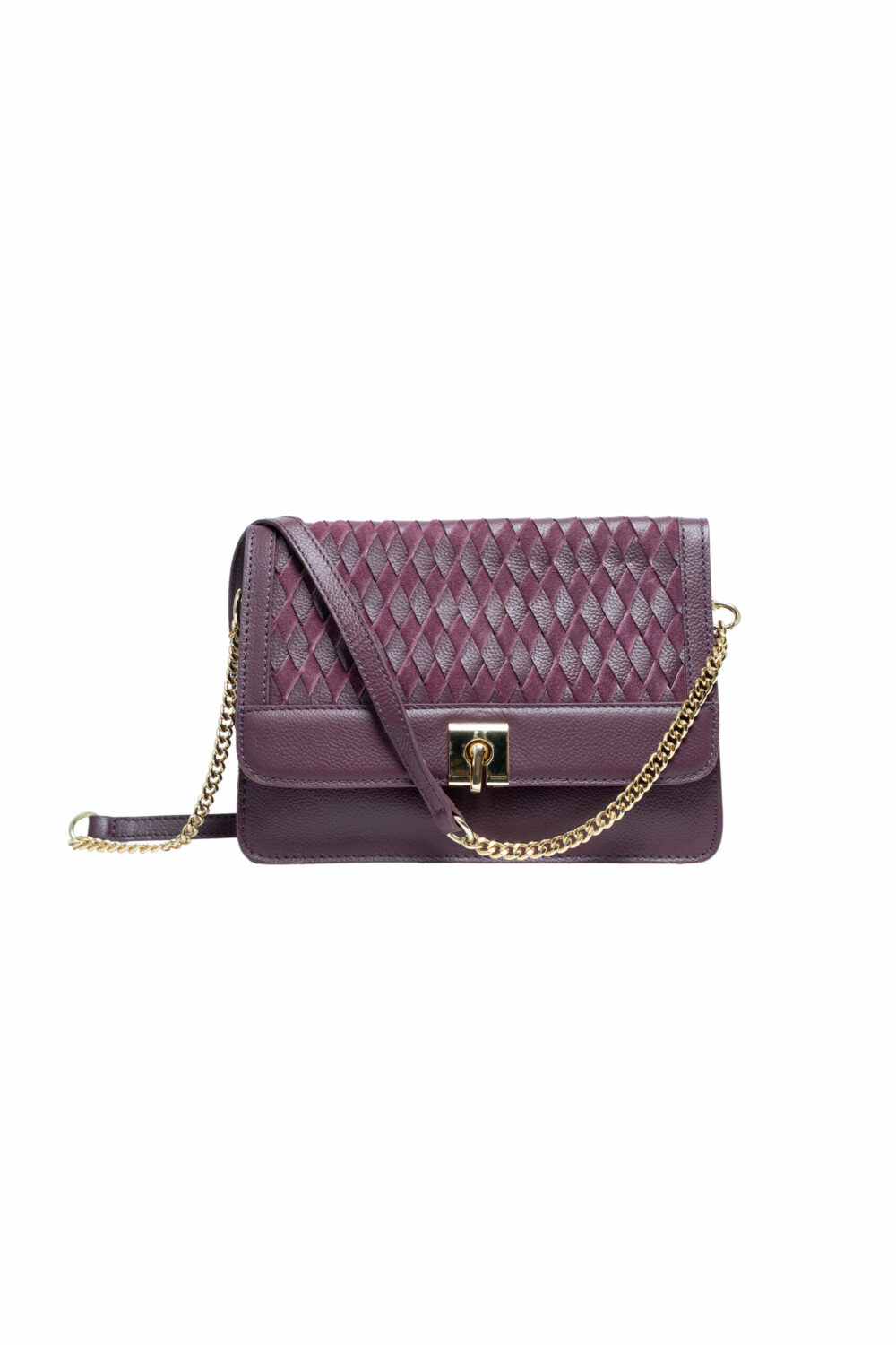 Weave Leather Flap Maroon Acrossbody Bag