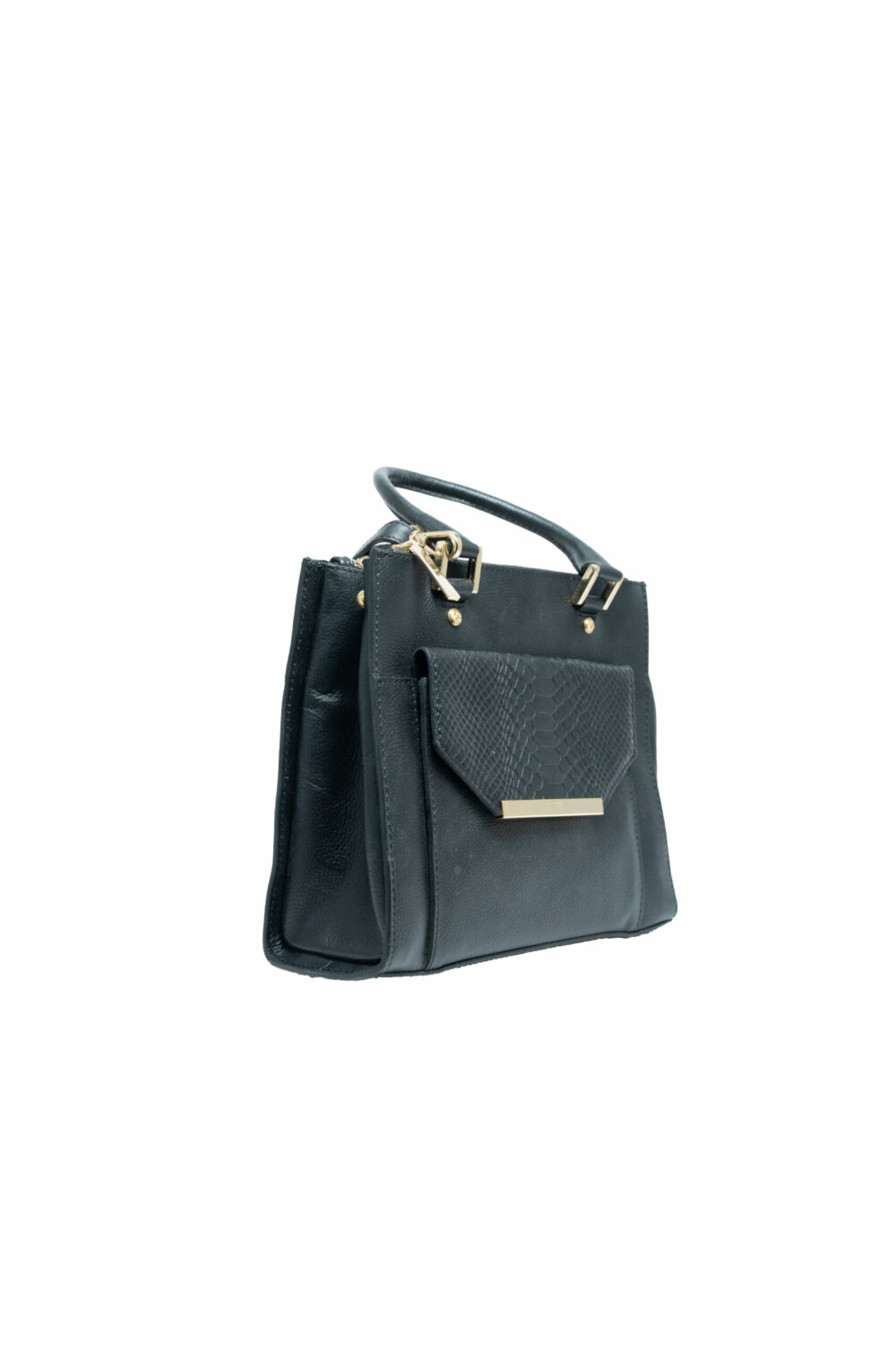 Black Textured Flap Shoulder Bag - Image 2