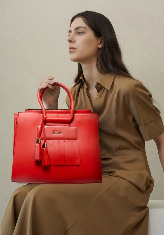 Red Structured Tote Bag