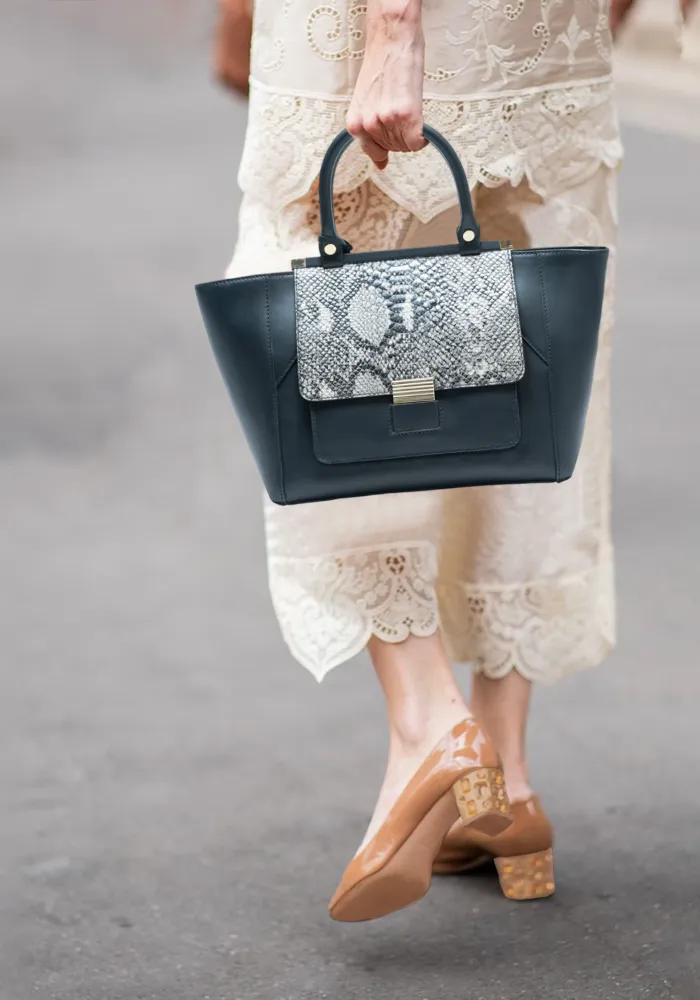 Black with Vibora Maya Flap Tote Bag