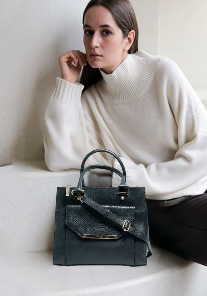Black Textured Flap Shoulder Bag