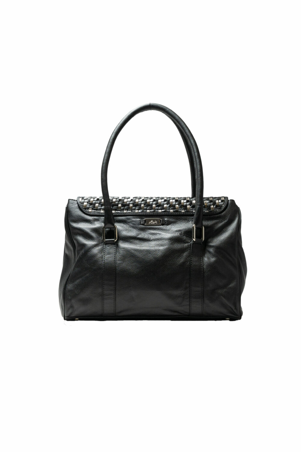 Black with Silver Pleating Shoulder Bag - Image 2