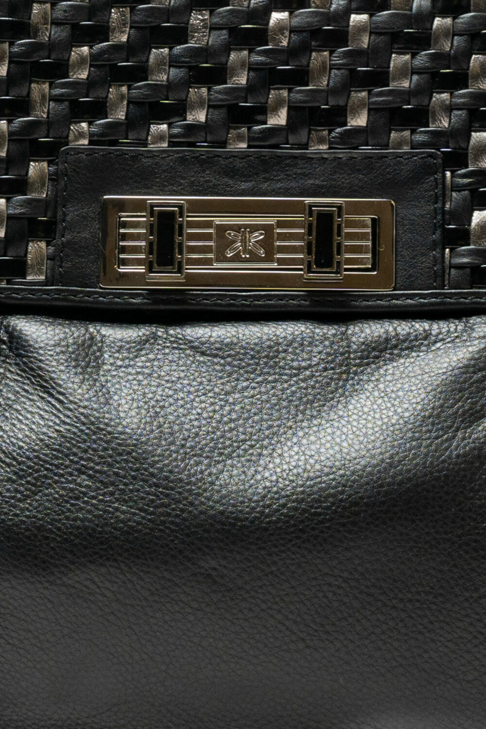 Black with Silver Pleating Shoulder Bag - Image 4