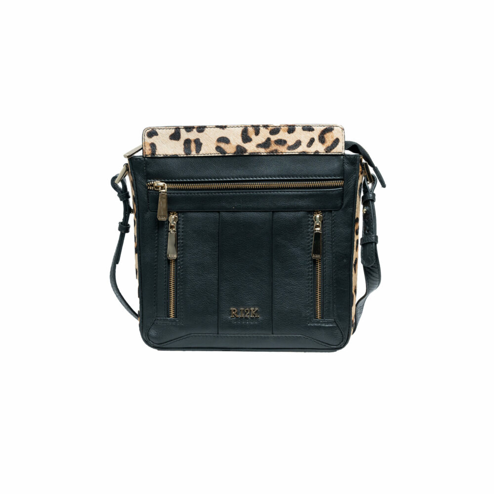Black with Leopard Hair On Hunter Sling Bag