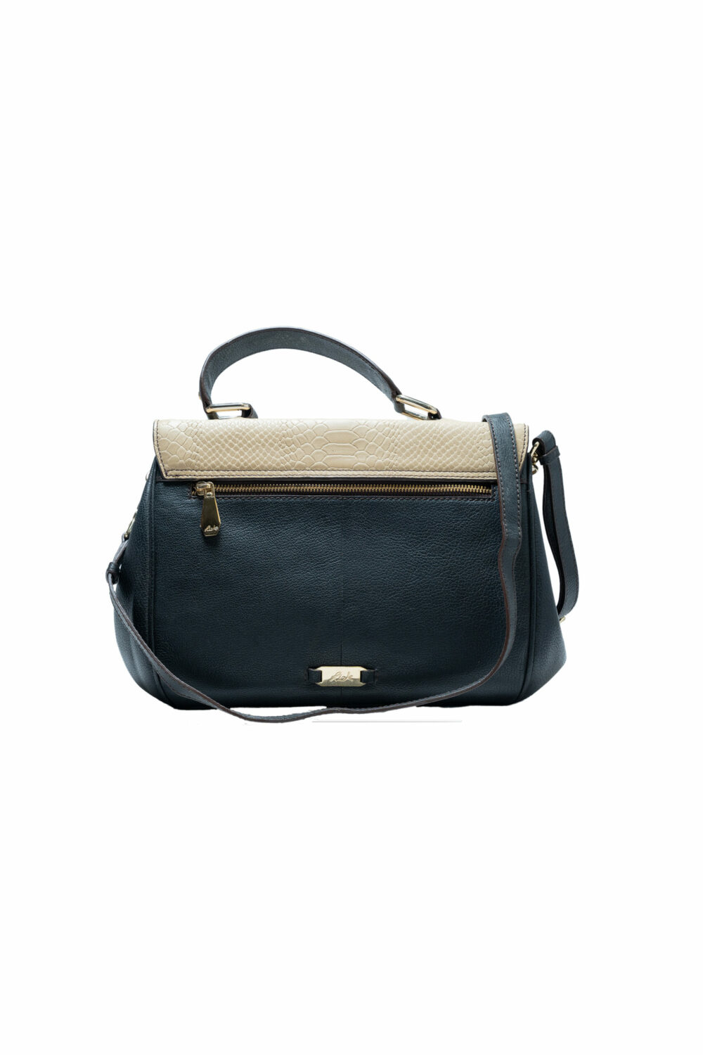 Black and Beige Handbag With Twist Lock - Image 2