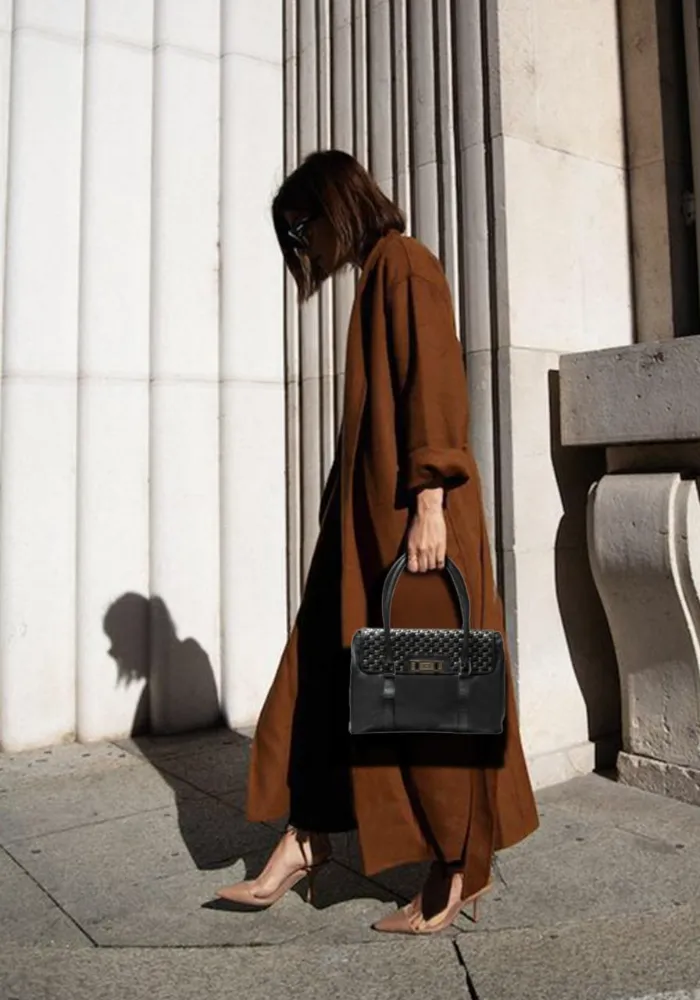 Black with Silver Pleating Shoulder Bag