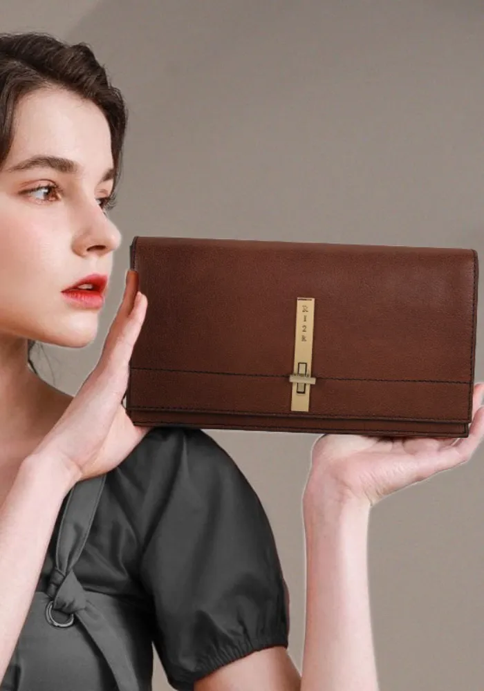 Brown Sling Bag with Twist Lock