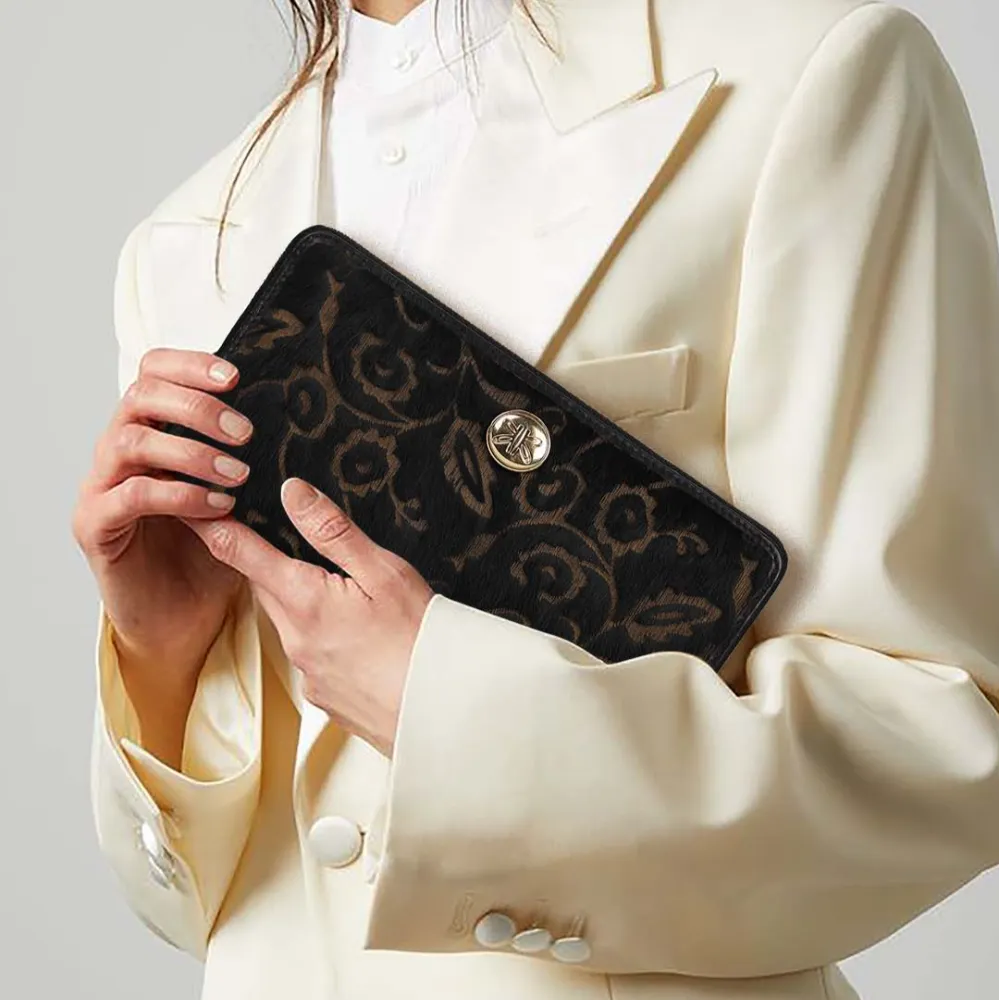 Black Lazer Cut Hair On Zip Around Purse