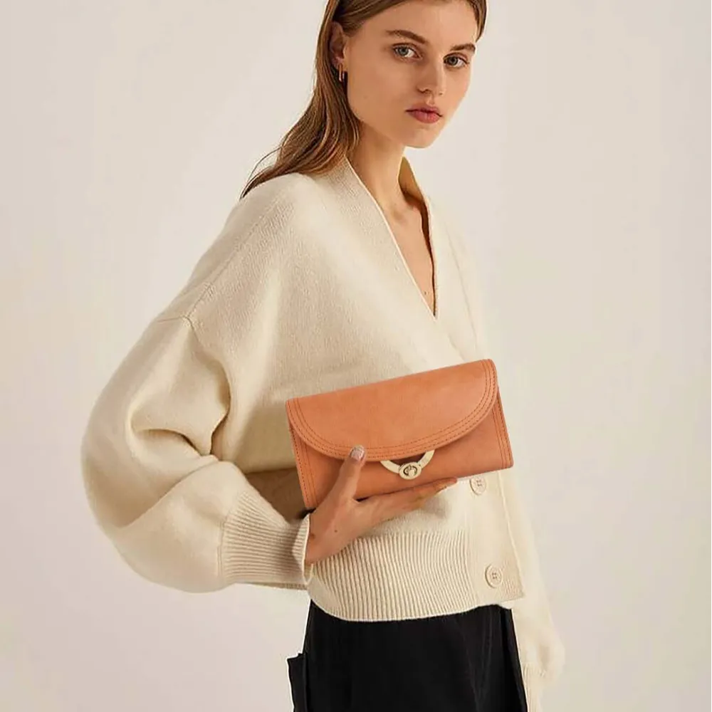 Tan Flap Purse With Twist Lock