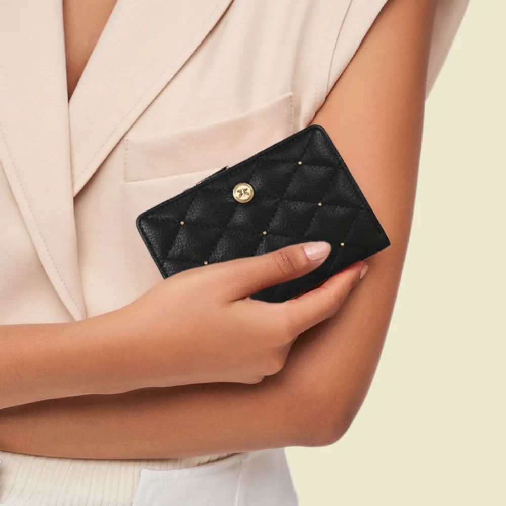 Black Quilted Medium Purse With Rivets