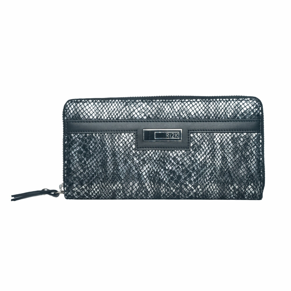 Silver Black Zip Around Purse