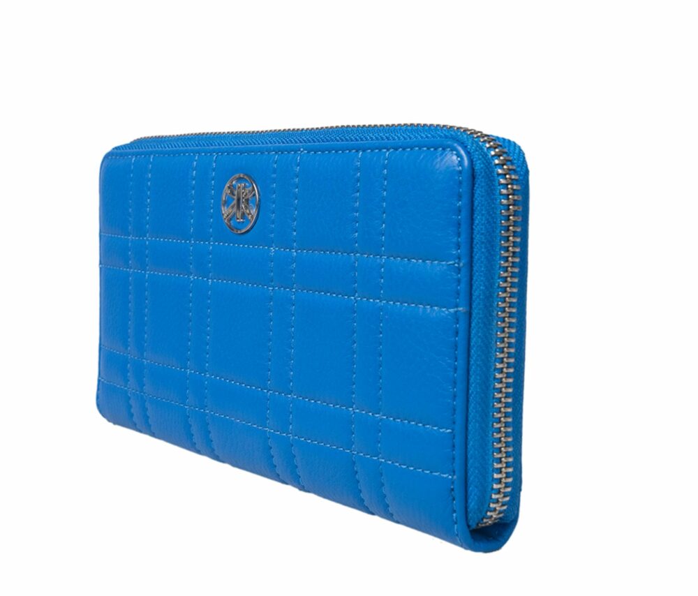 Blue Square Quilted Zip Around Purse - Image 4