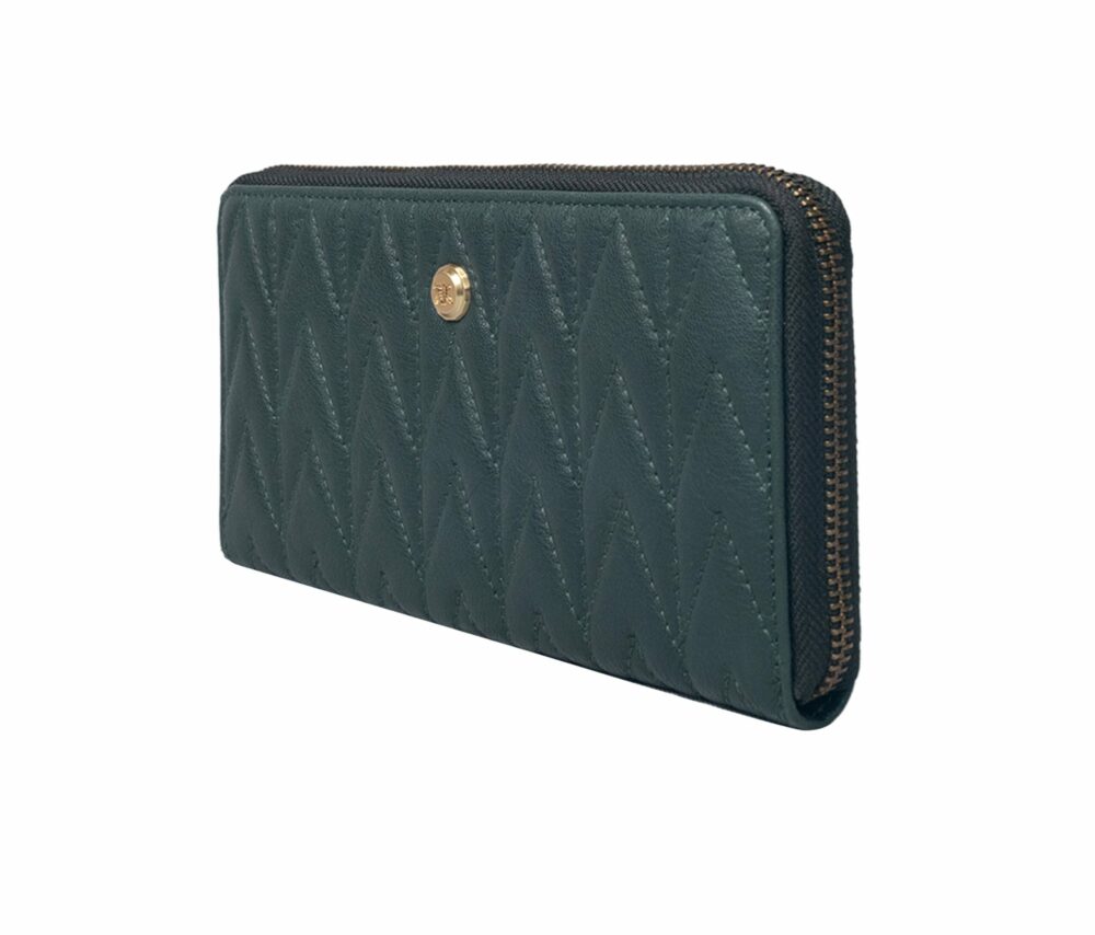 Green Quilted Zip Around Purse - Image 4