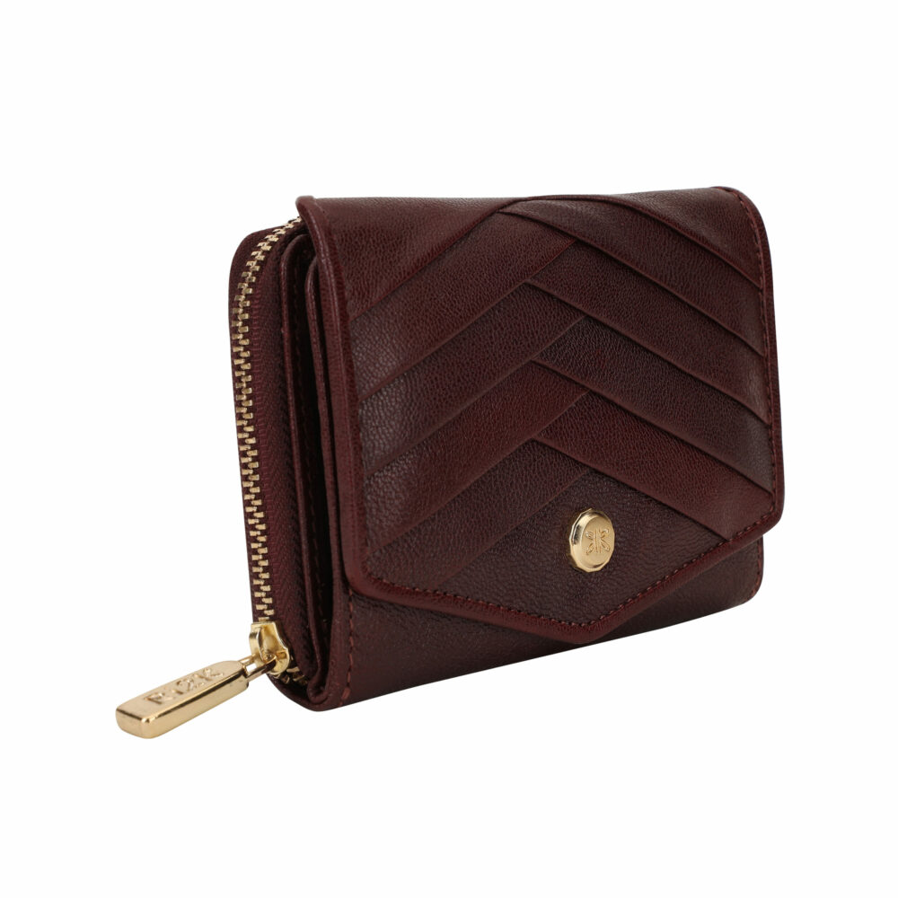 Wine Pleated Leather Bi Fold Purse - Image 3
