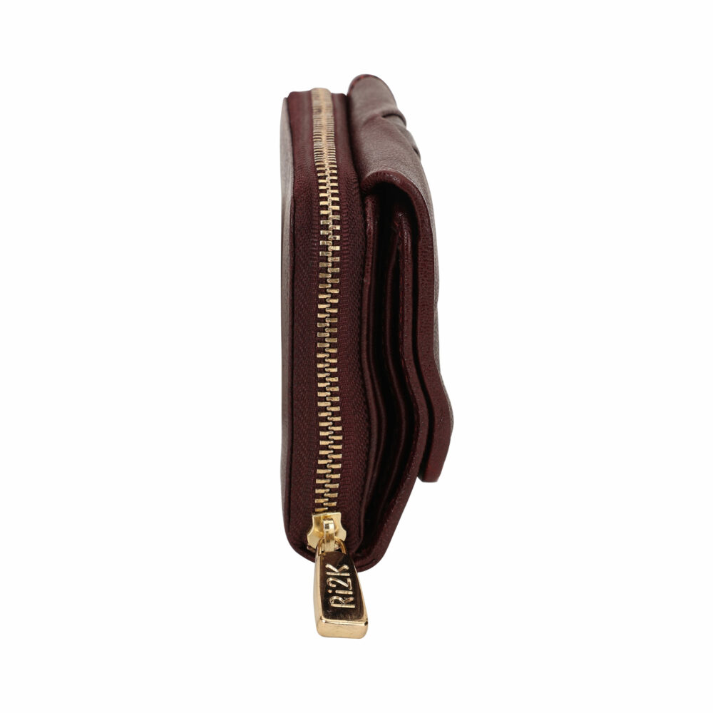 Wine Pleated Leather Bi Fold Purse - Image 7
