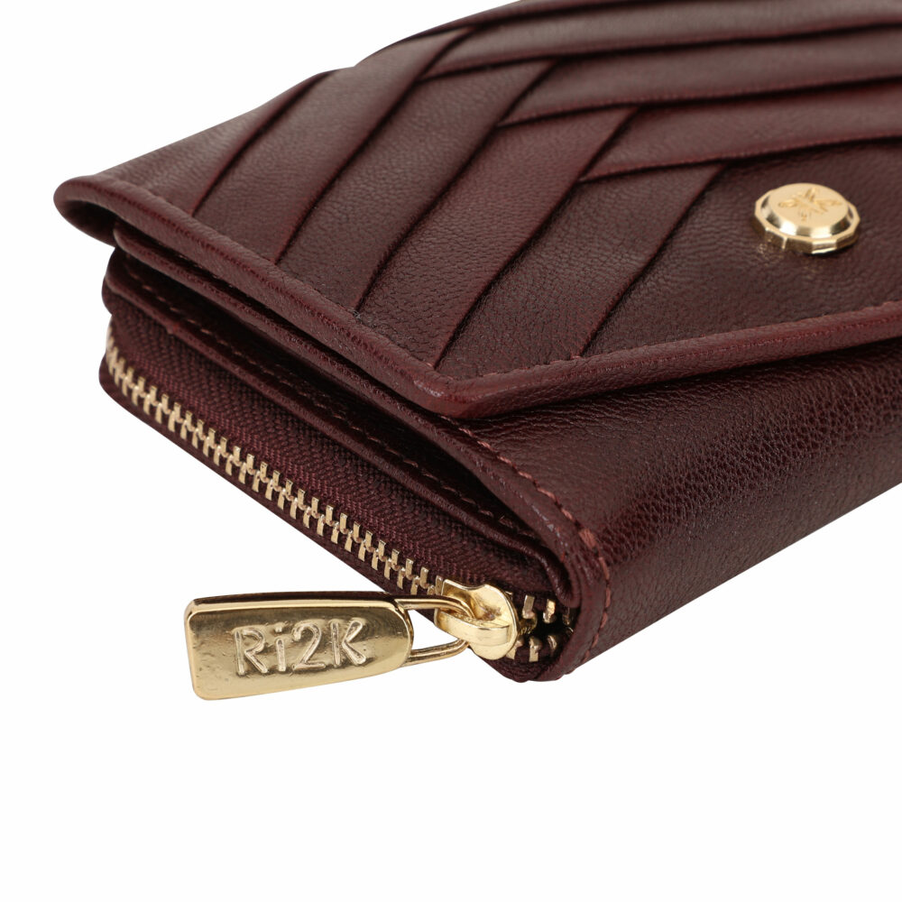Wine Pleated Leather Bi Fold Purse - Image 6