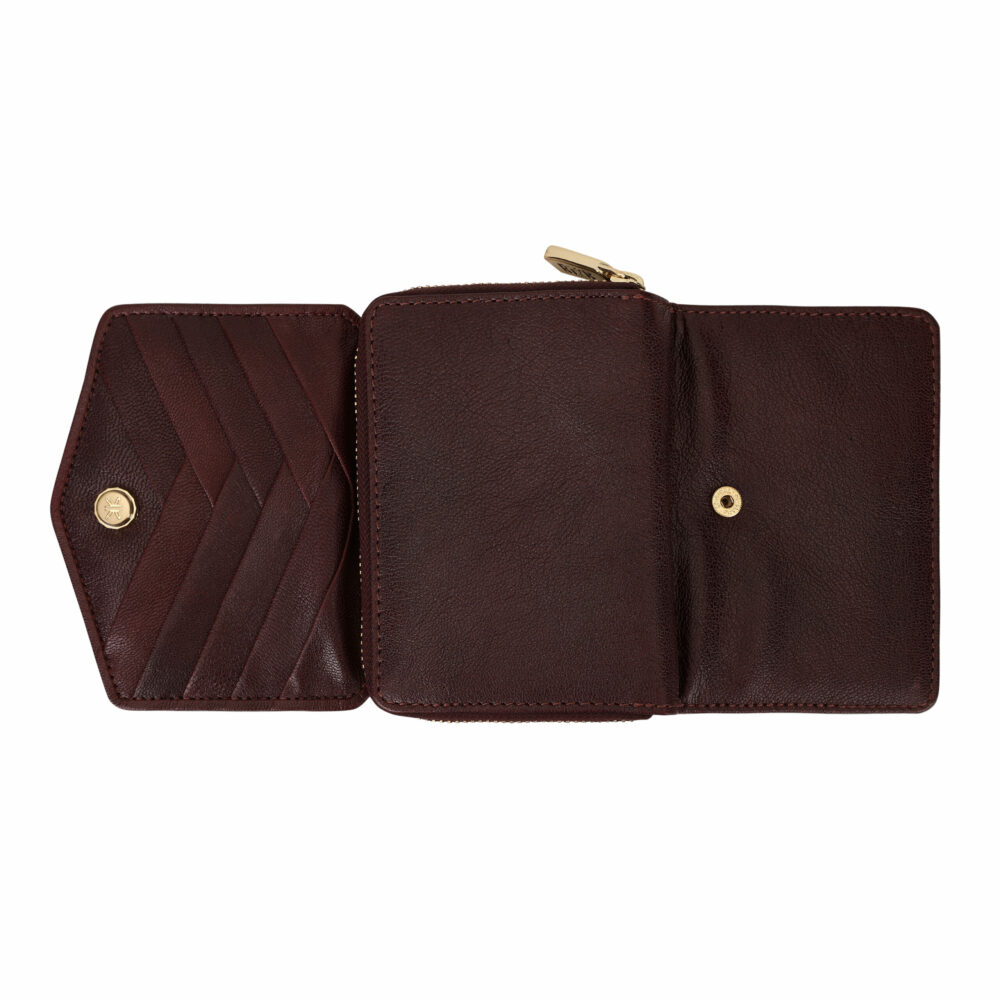 Wine Pleated Leather Bi Fold Purse - Image 5