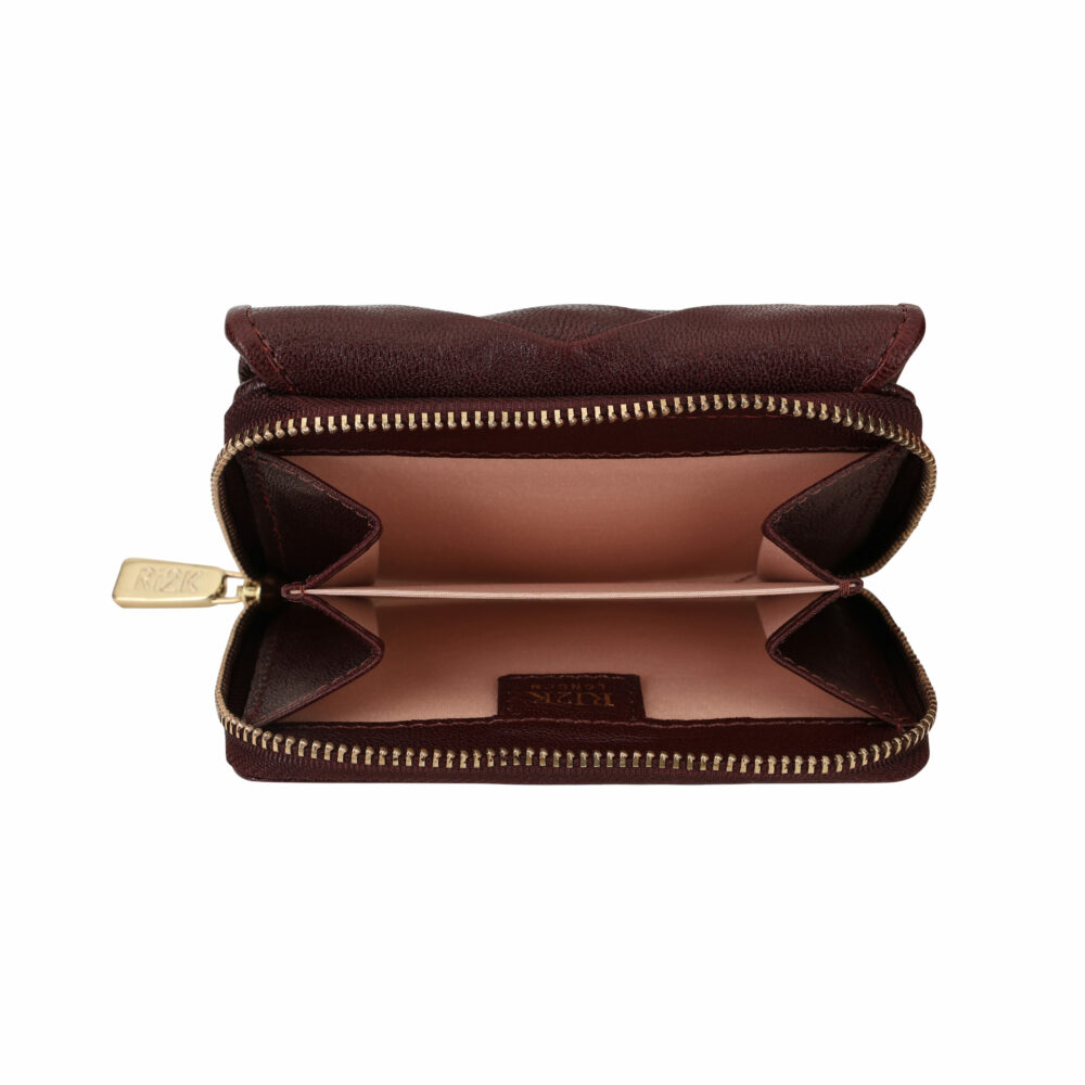 Wine Pleated Leather Bi Fold Purse - Image 4