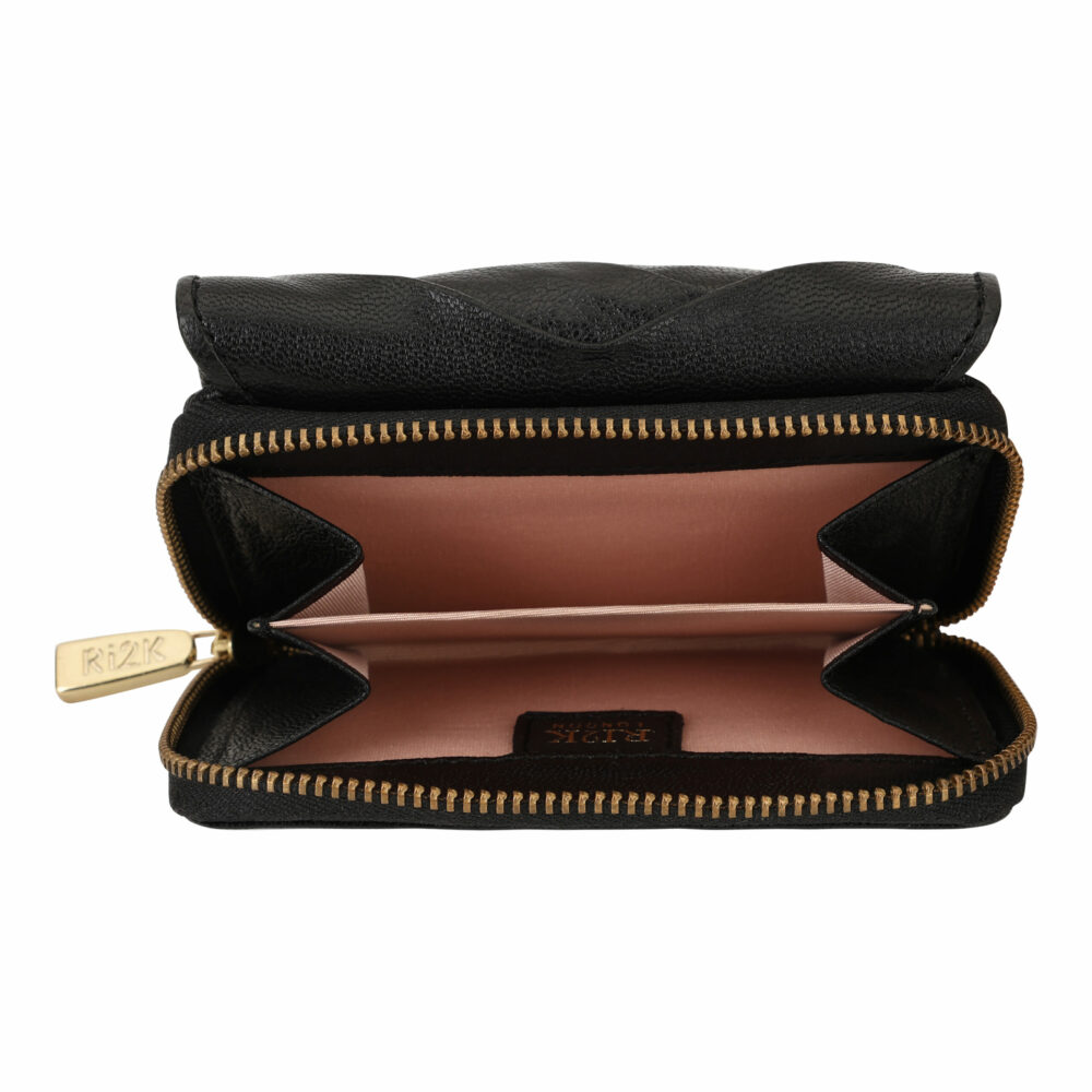 Black Pleated Leather Bi Fold Purse - Image 4