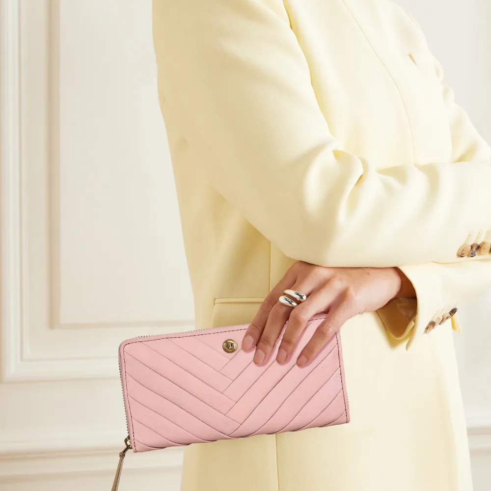 Pink Pleated Zip Around Purse