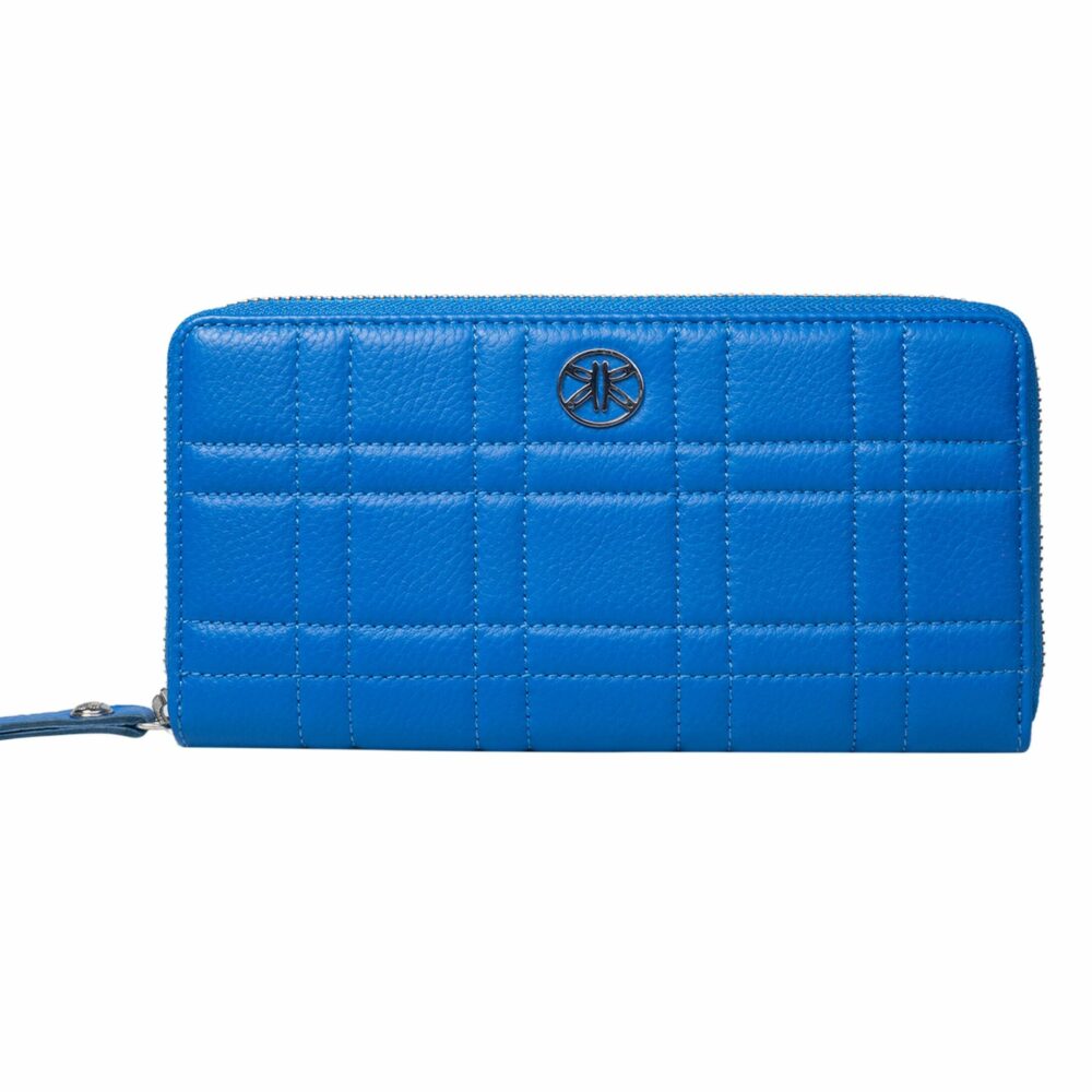Blue Square Quilted Zip Around Purse
