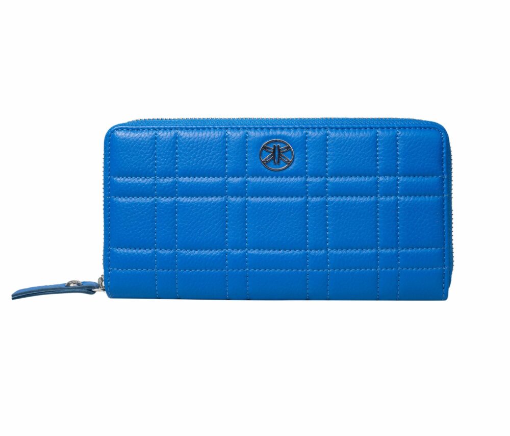 Blue Square Quilted Zip Around Purse