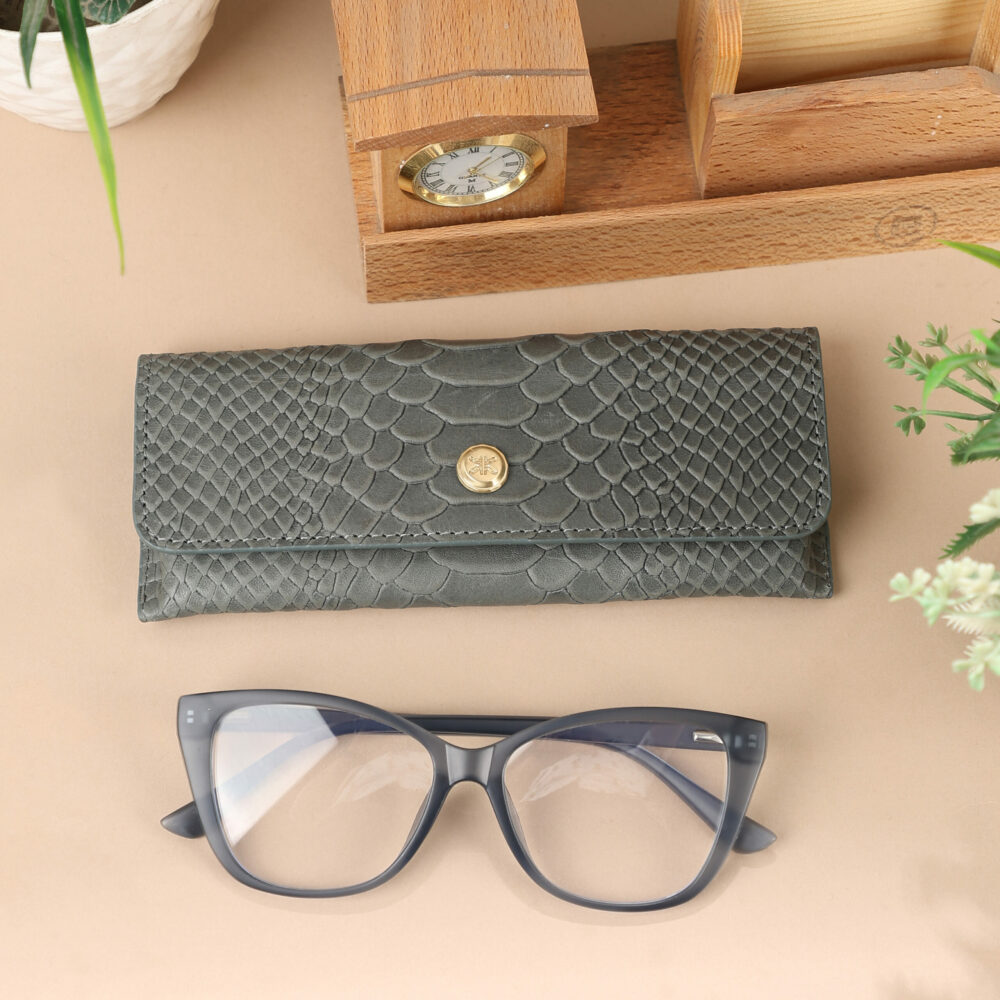 Grey Premium Leather Eyewear Case with Iconic British Flair