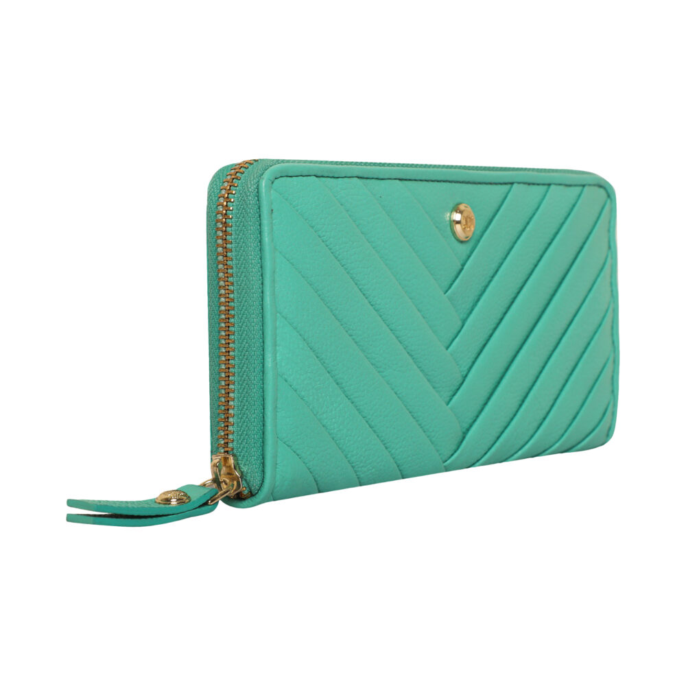 RI2K Genuine Leather Turquoise Pleated Zip Around Purse - Image 4