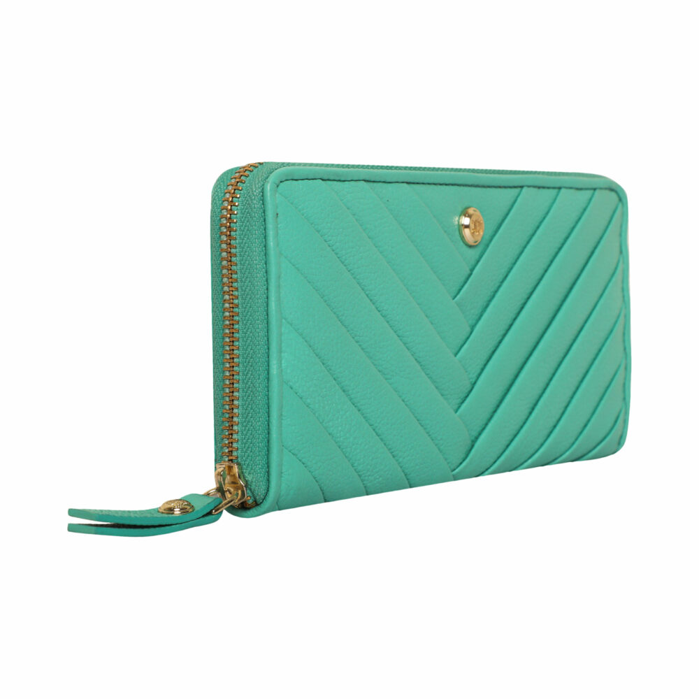 Turquoise Pleated Zip Around Purse - Image 4