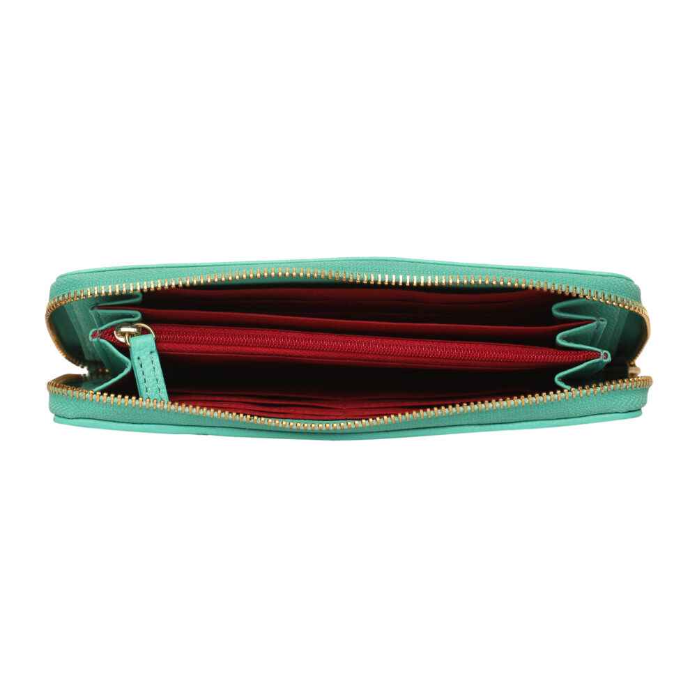 RI2K Genuine Leather Turquoise Pleated Zip Around Purse - Image 2