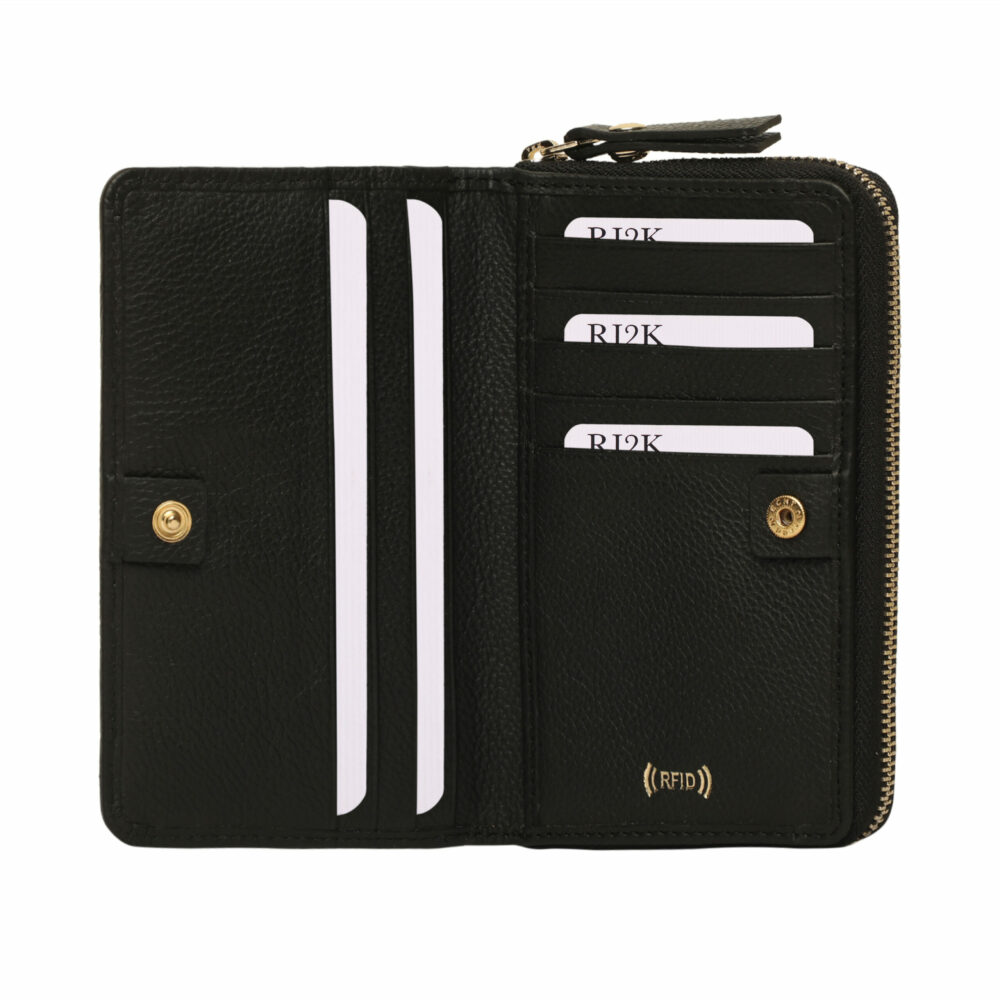 Black Quilted Medium Zip Around Purse - Image 2