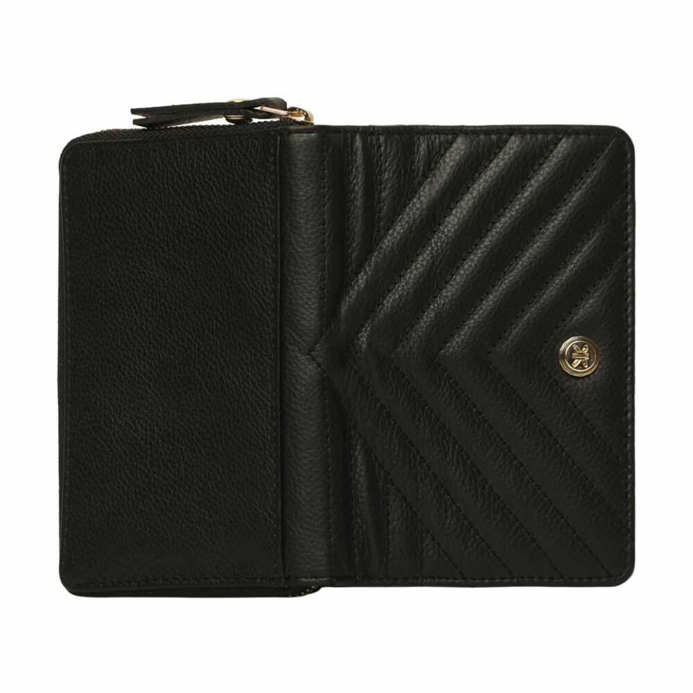 Black Quilted Medium Zip Around Purse - Image 4
