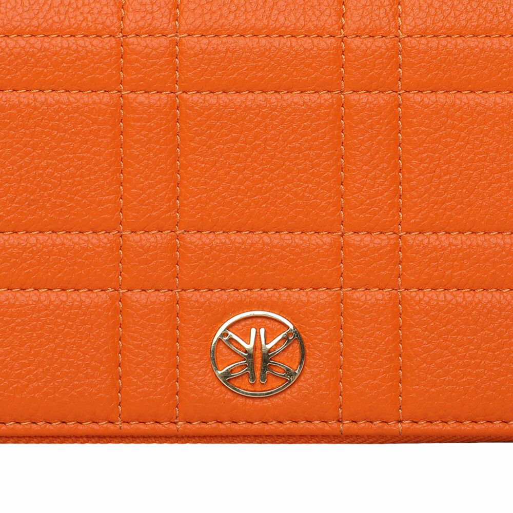 Orange Square Quilted Zip Around Purse - Image 3