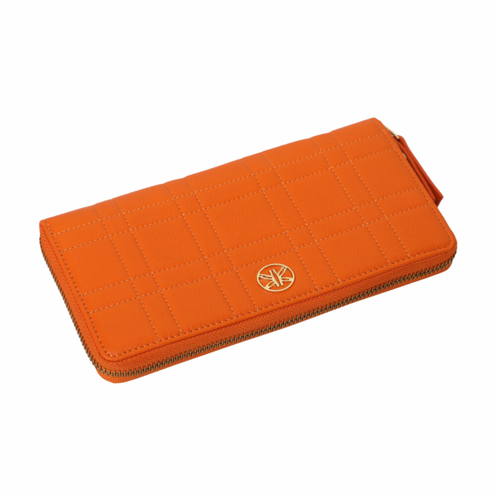 Orange Square Quilted Zip Around Purse - Image 4