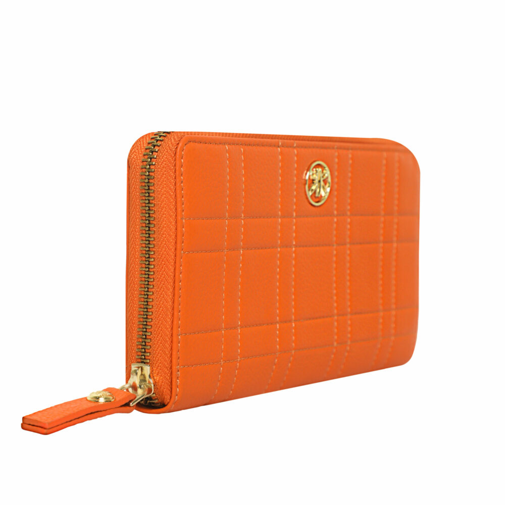 Orange Square Quilted Zip Around Purse - Image 6