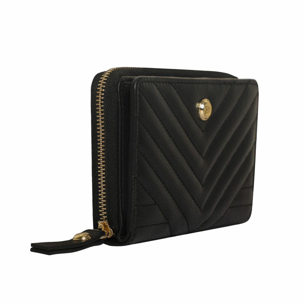 Black Quilted Medium Zip Around Purse - Image 6