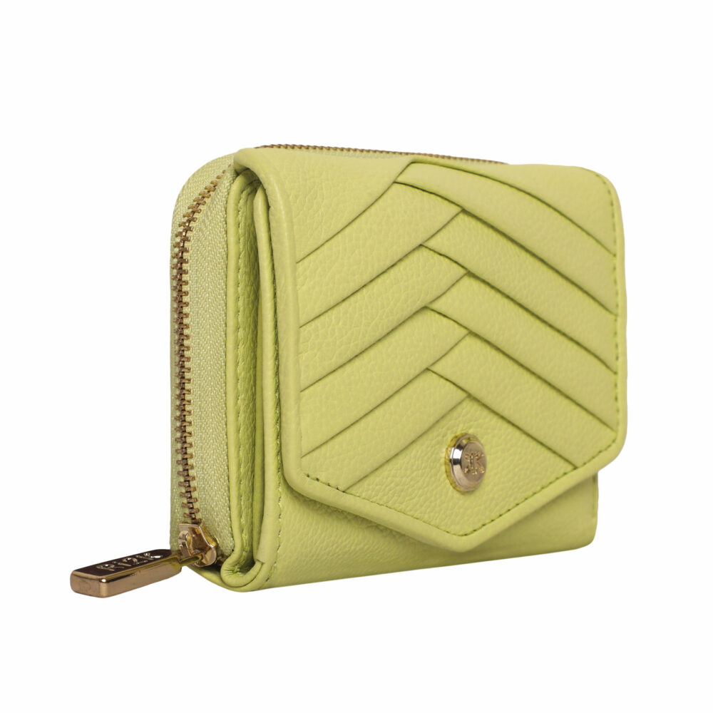 Lime Pleated Leather Bi Fold Purse - Image 8