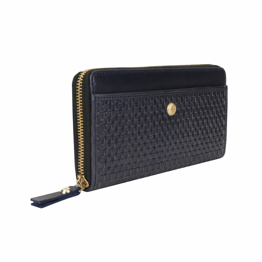 Navy Weave Leather Zip Around Purse - Image 3