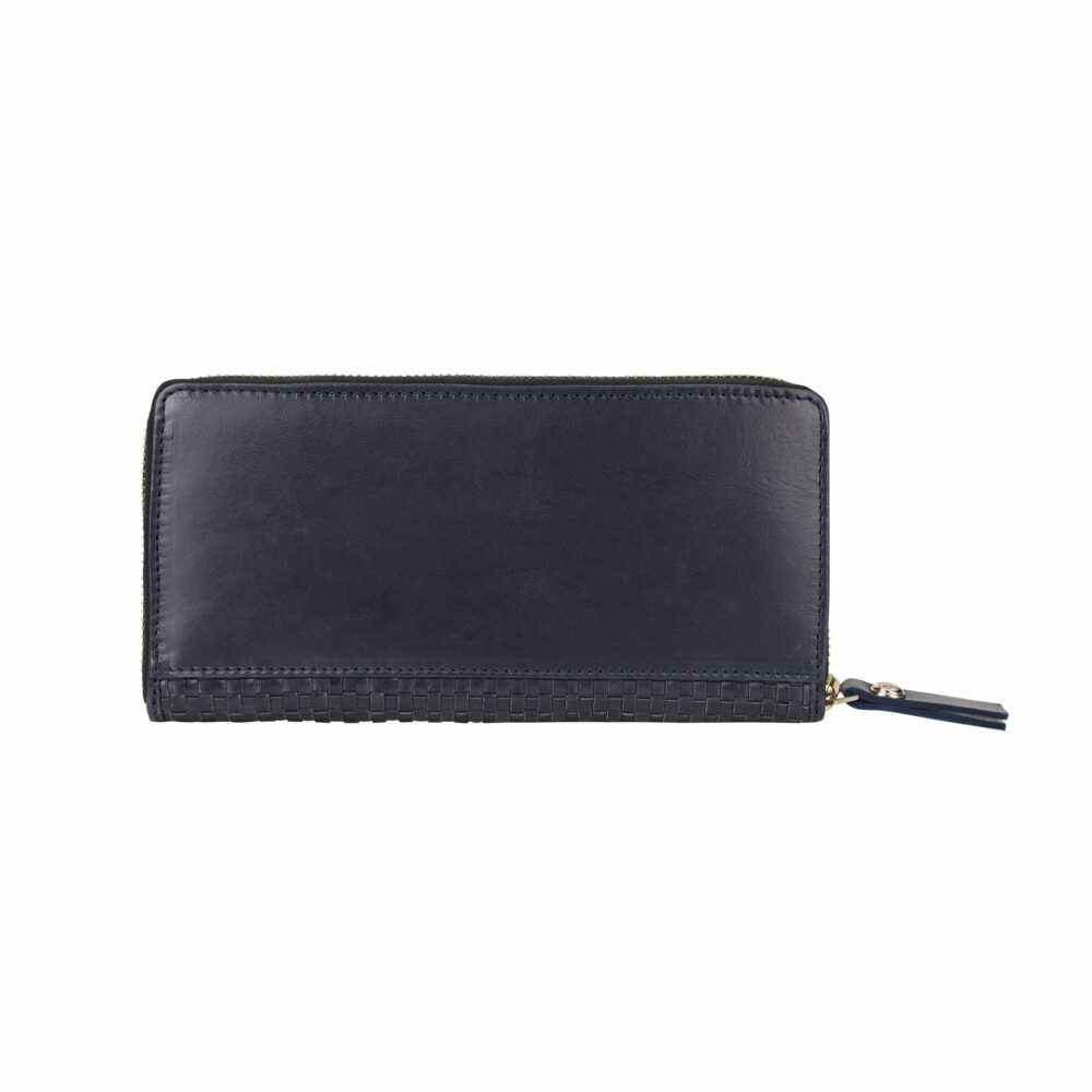 Navy Weave Leather Zip Around Purse - Image 6