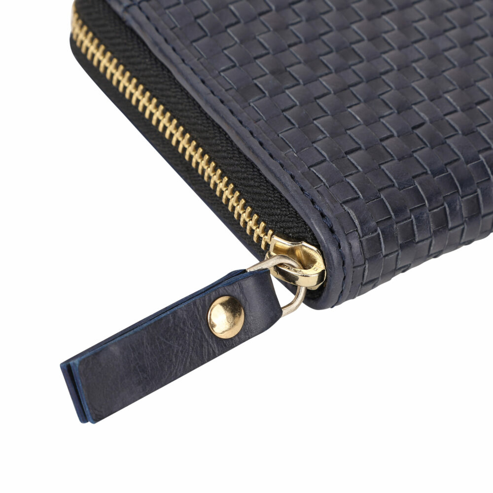 Navy Weave Leather Zip Around Purse - Image 4