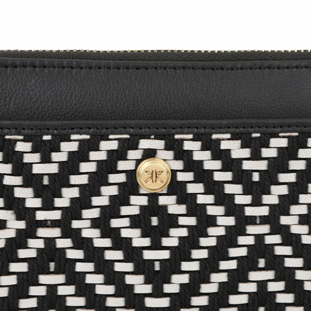 Black and White Genuine Leather Weave Zip Around Purse - Image 6