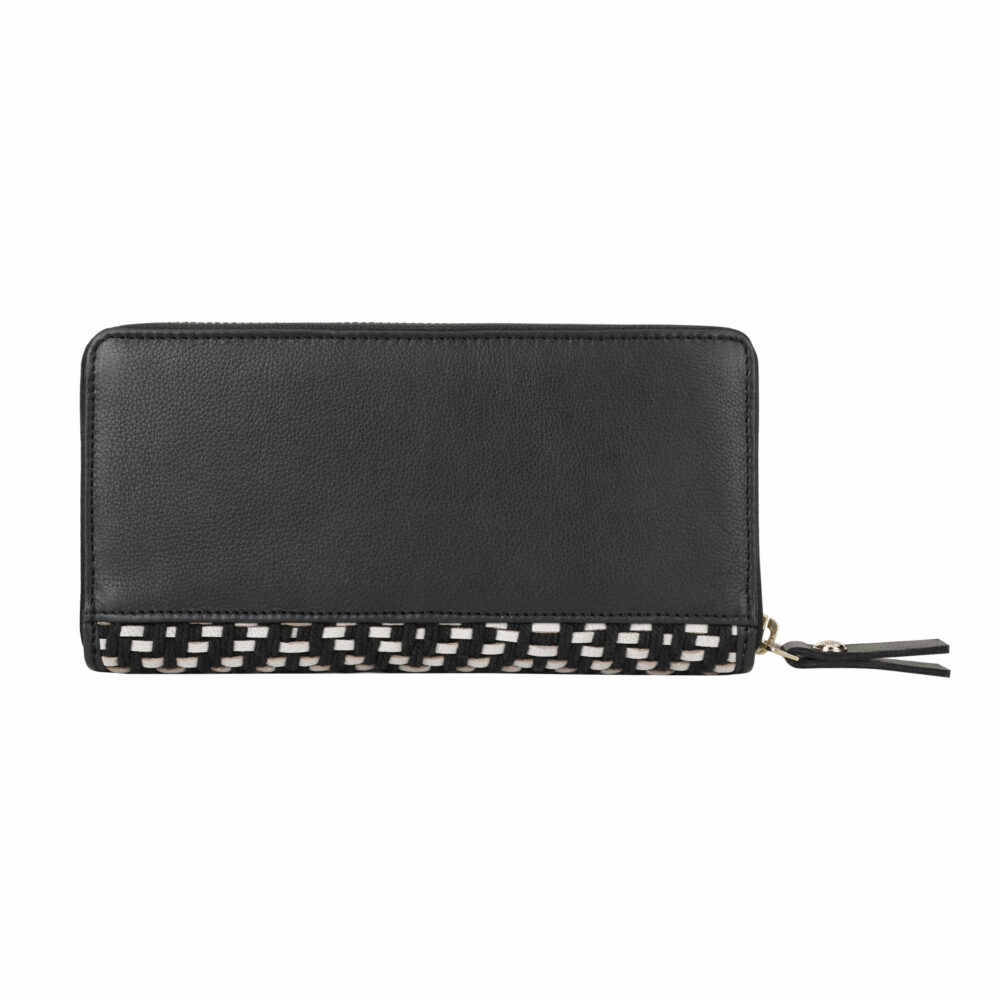 Black and White Genuine Leather Weave Zip Around Purse - Image 5
