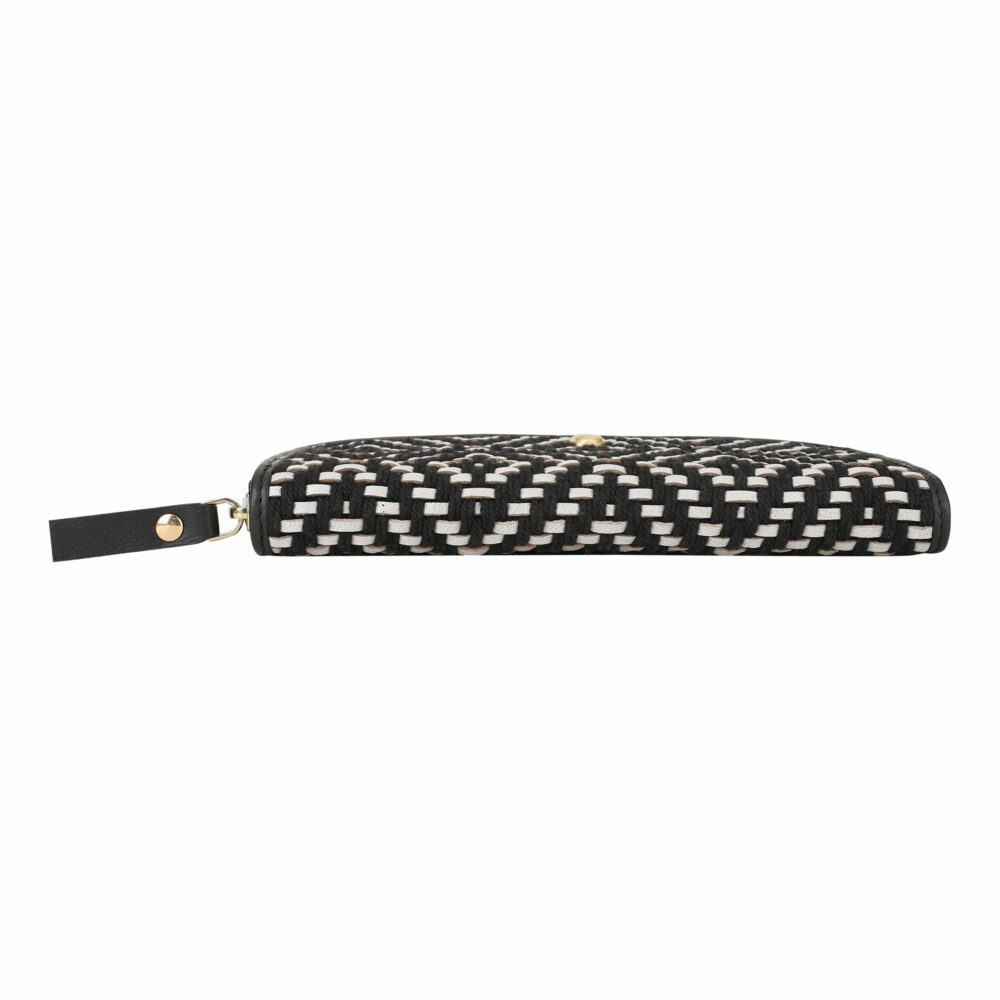 Black and White Genuine Leather Weave Zip Around Purse - Image 7