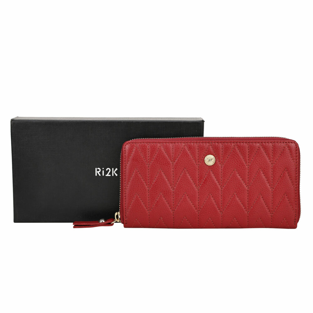 Red Quilted Zip Around Purse - Image 6