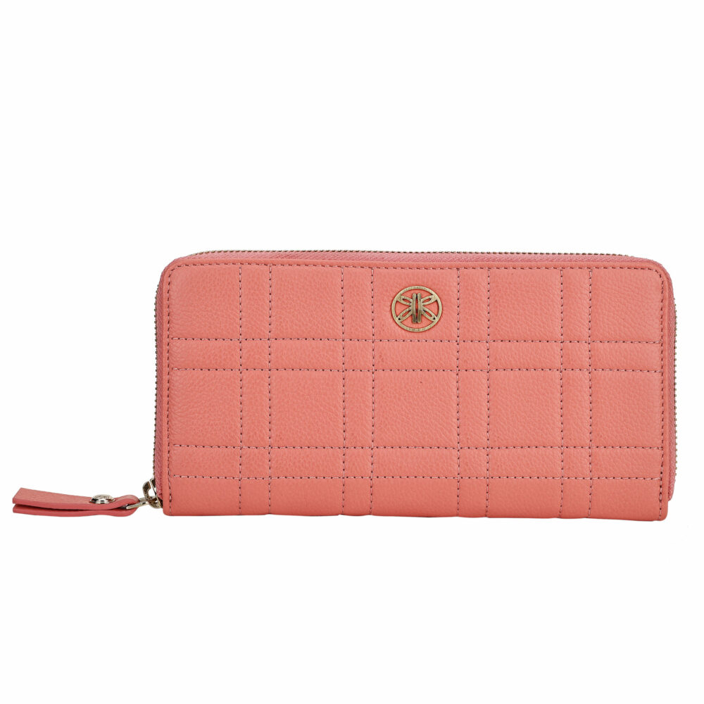 Coral Square Quilted Zip Around Purse