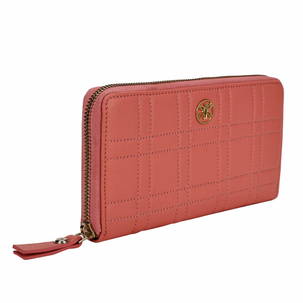 Coral Square Quilted Zip Around Purse - Image 3