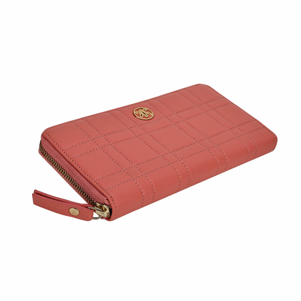 Coral Square Quilted Zip Around Purse - Image 5