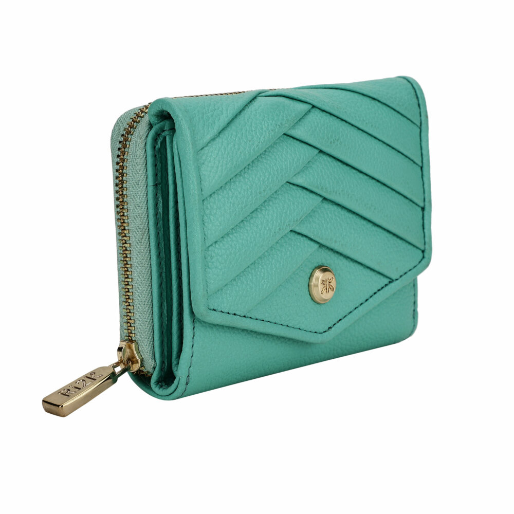 Turquoise Pleated Leather Bi Fold Purse - Image 5