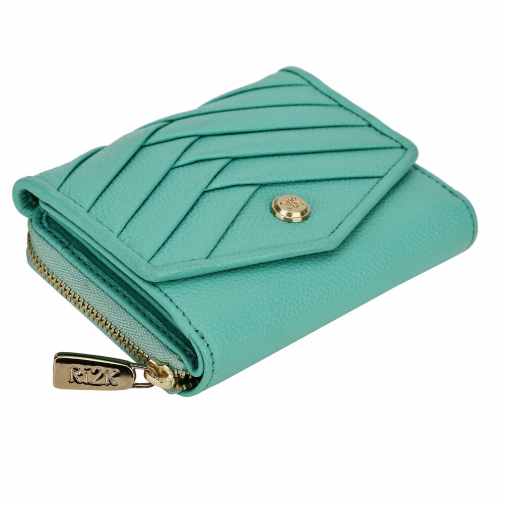 Turquoise Pleated Leather Bi Fold Purse - Image 6